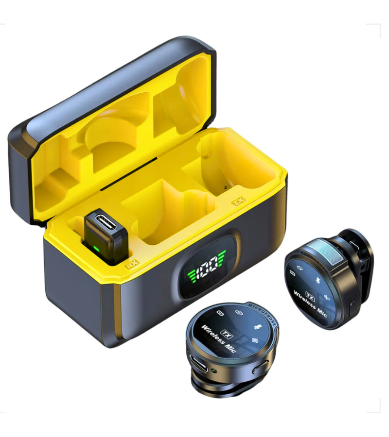 Microfone bluetooth  lapela Estojo de Carregamento + Visor de Bateria